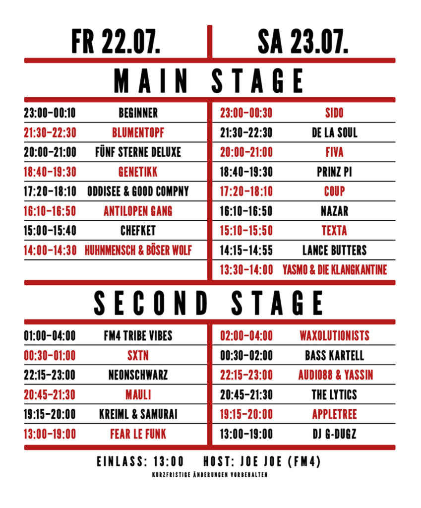 timetable hip hop open austria 2016 lineup